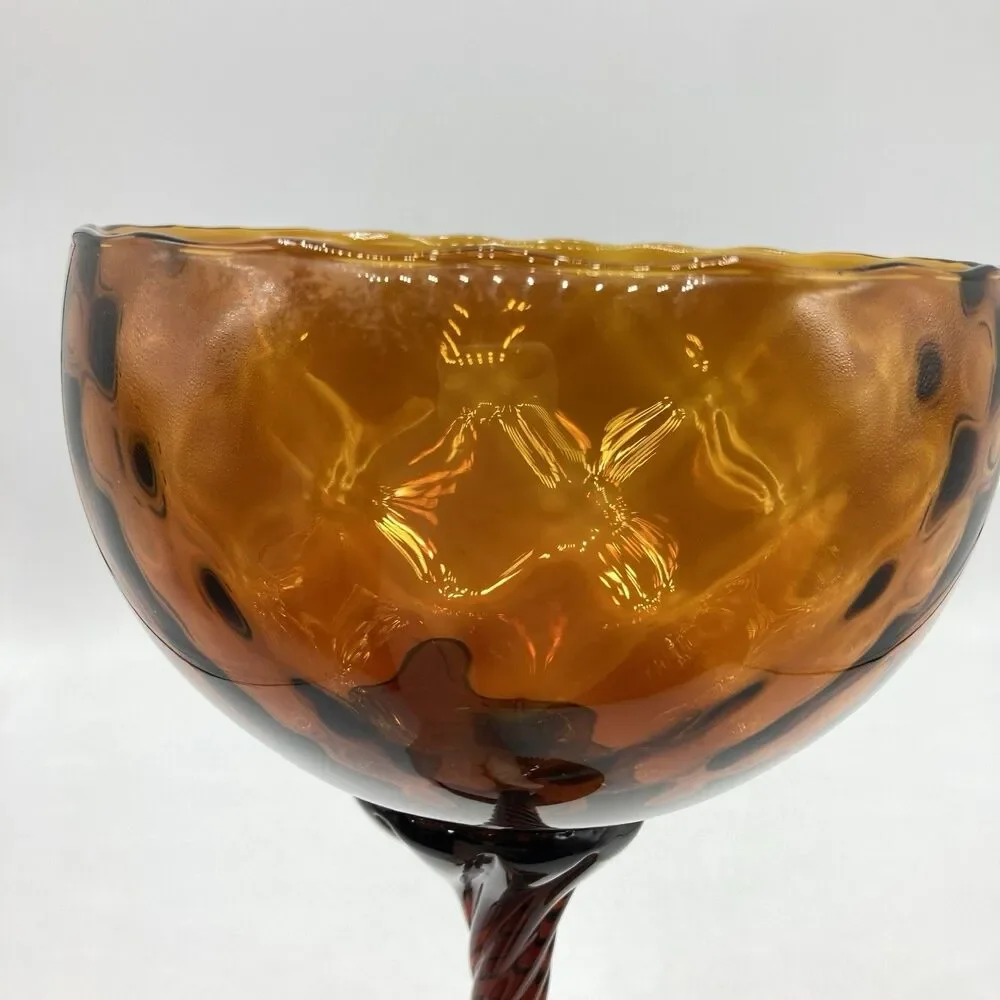 Vintage Empoli Handblown Amber Optic Compote Dish Vase Twisted Stem 11 3/8